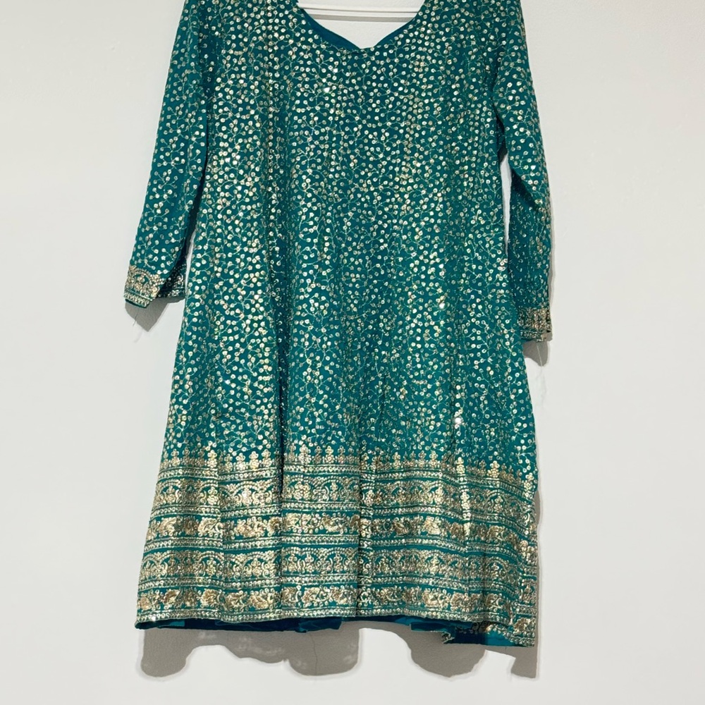 Elegant Teal and Gold Women's Dress